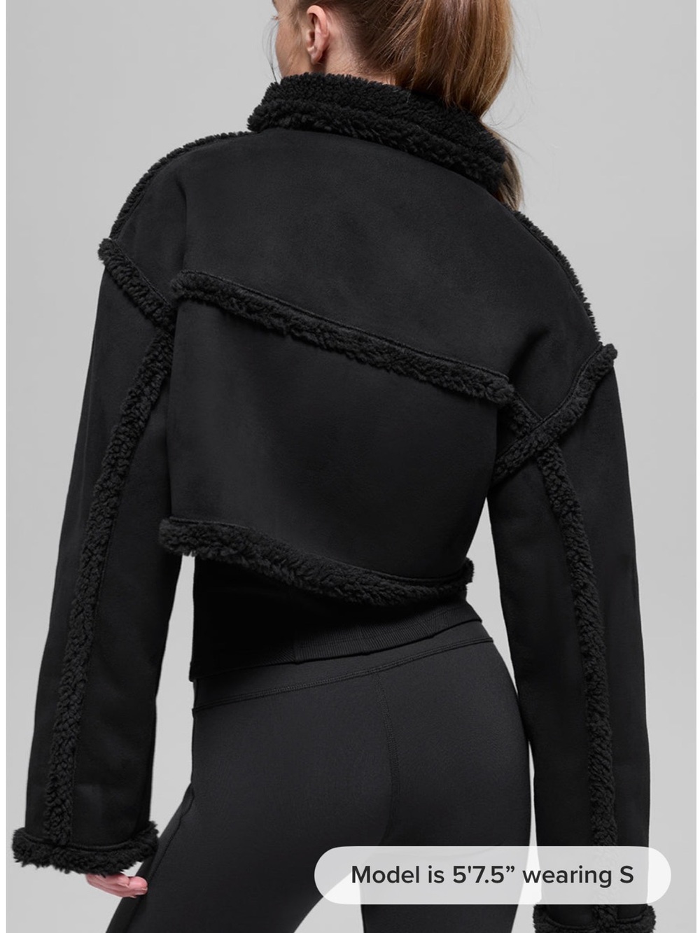 RARE NWOT Oversized Alo Yoga Faux Shearling Snowfall Cropped Jacket - Black - Picture 4 of 14